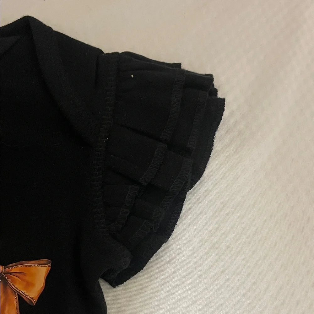 Rabbit Skins Black Bodysuit with Pumpkin and Bow Design